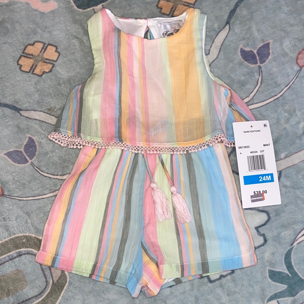 Rare Editions Mint Multi-Stripe Girls' Romper